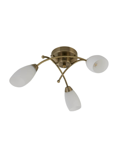 Plafondlamp Opera 3Lt - Antique Brass Metal & Opal Glass by Searchlight