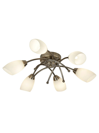 Plafondlamp Opera 6Lt -Antique Brass & Opal Glass by Searchlight