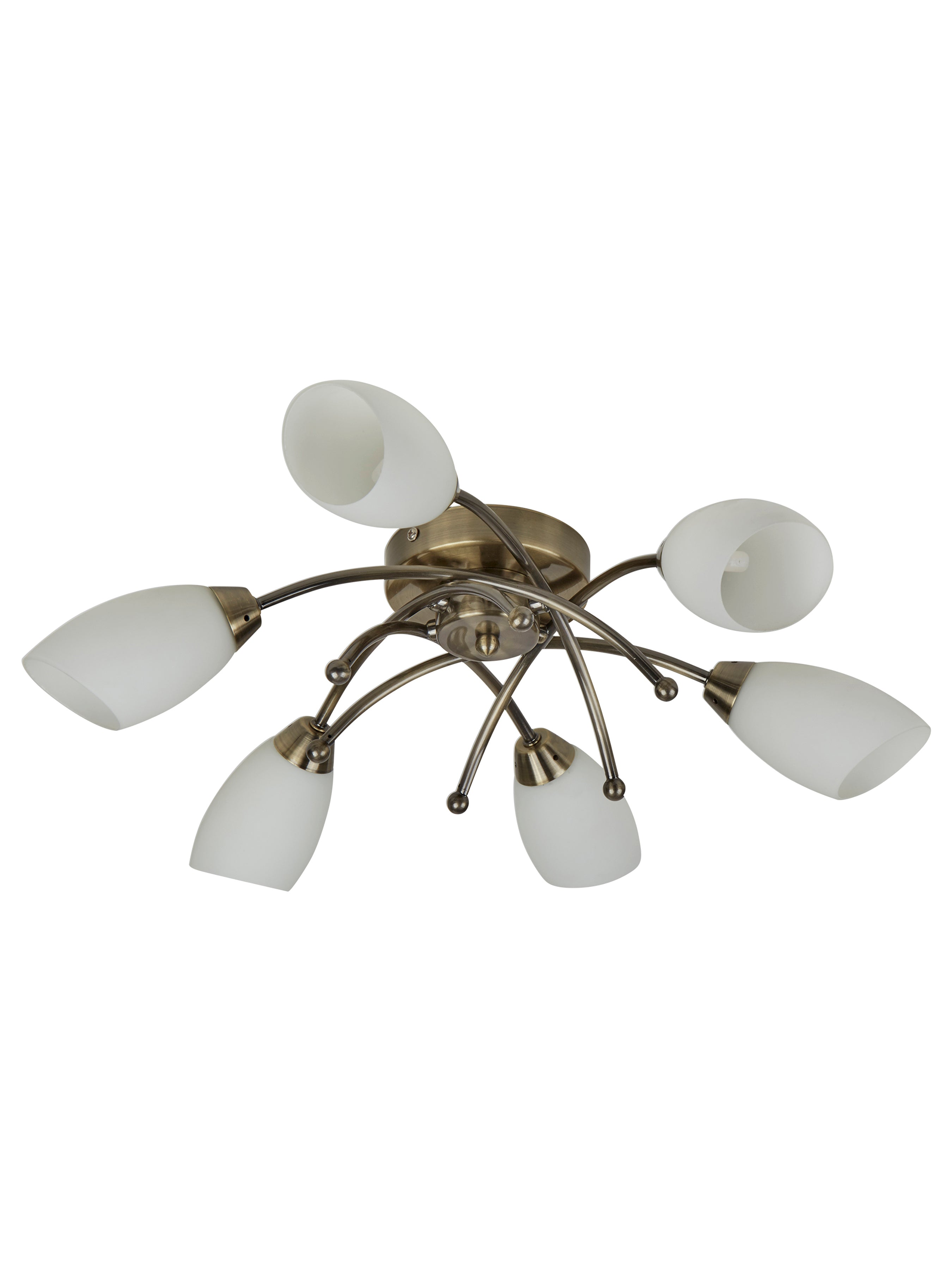 Opera 6Lt Flush -Antique Brass & Opal Glass