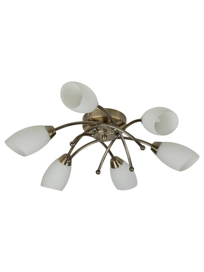 Plafondlamp Opera 6Lt -Antique Brass & Opal Glass by Searchlight