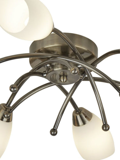 Opera 6Lt Flush -Antique Brass & Opal Glass