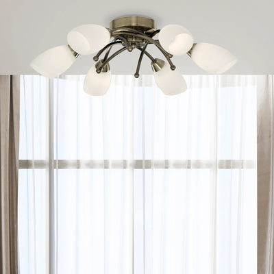 Plafondlamp Opera 6Lt -Antique Brass & Opal Glass by Searchlight