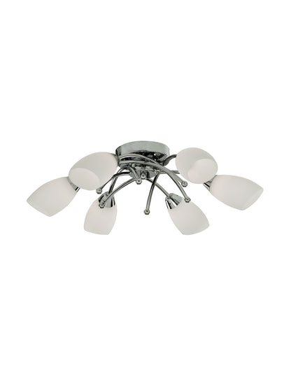 Opera 6Lt Flush -Chrome Metal & Opal Glass