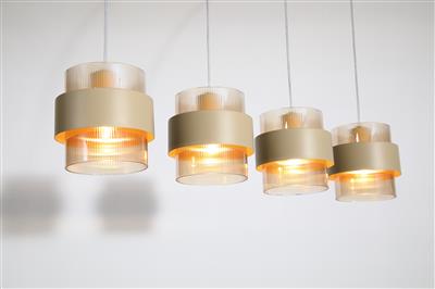 Hanglamp Royal 4Lt Bar, Sand Metal, Amber Ribbed Glass