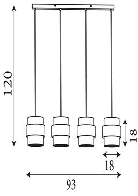Hanglamp Royal 4Lt Bar, Sand Metal, Amber Ribbed Glass