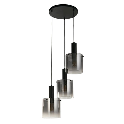 Hanglamp Sweden 3Lt getrapt - Black Metal & Smoked Glass by Searchlight