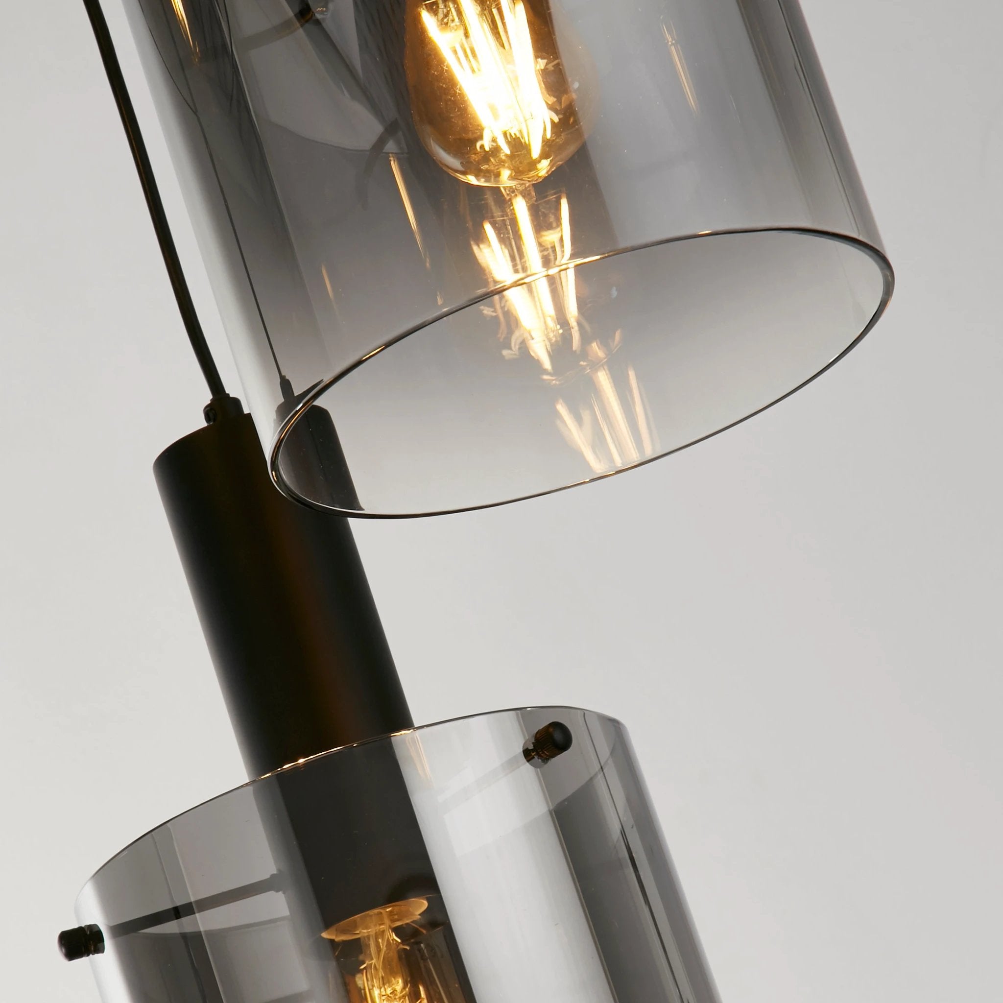 Hanglamp Sweden 3Lt getrapt - Black Metal & Smoked Glass by Searchlight