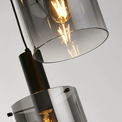 Hanglamp Sweden 3Lt getrapt - Black Metal & Smoked Glass by Searchlight