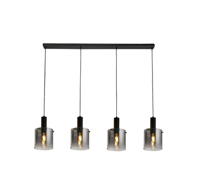 Hanglamp Sweden 4Lt - Black Metal & Smoked Ombre Glass by Searchlight