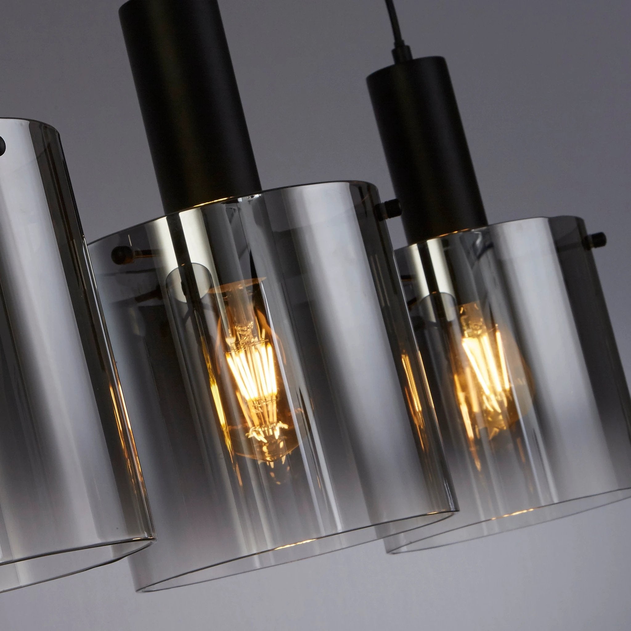 Hanglamp Sweden 4Lt - Black Metal & Smoked Ombre Glass by Searchlight