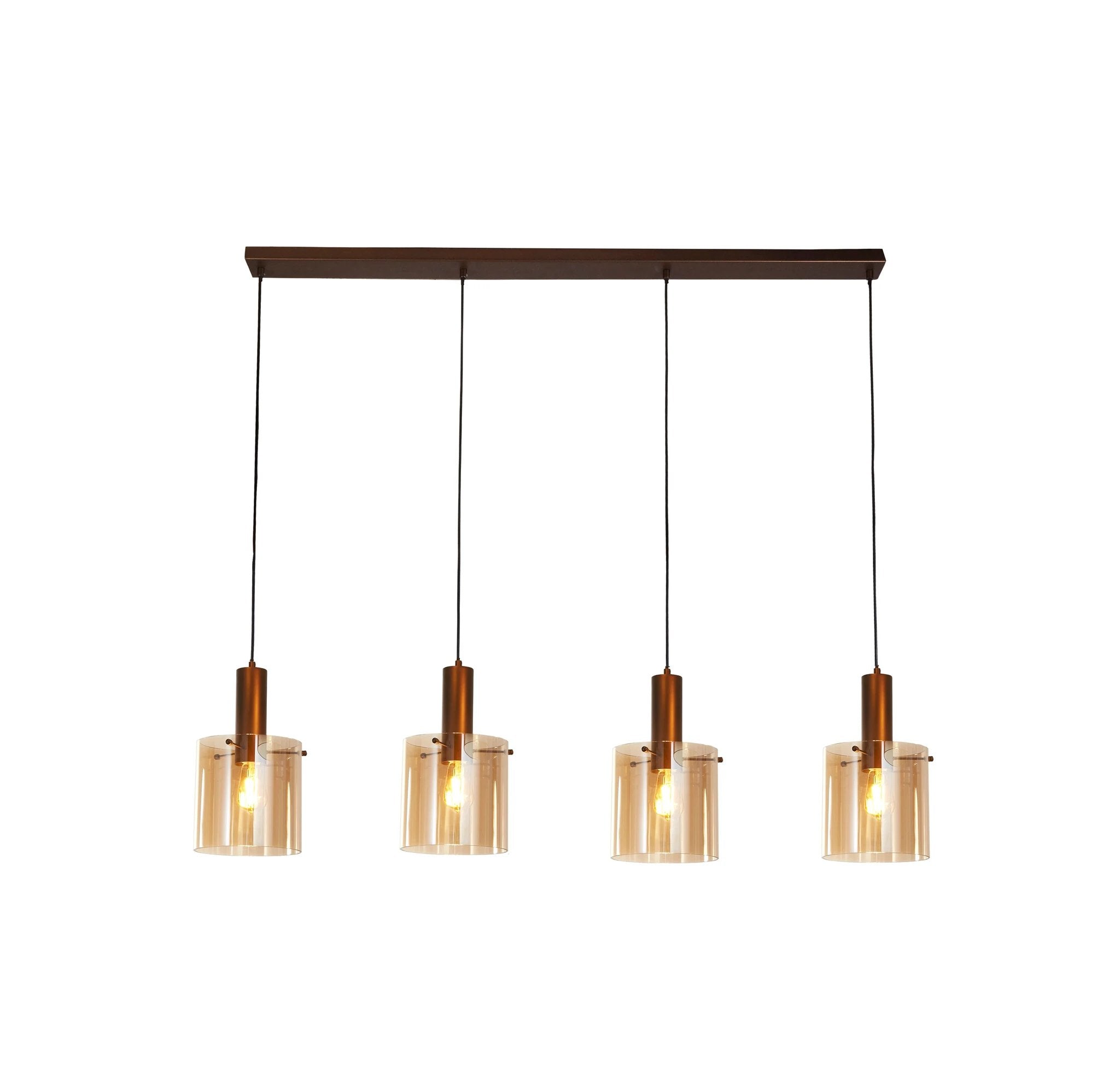 Hanglamp Sweden 4Lt - Mocha Metal & Amber Glass by Searchlight