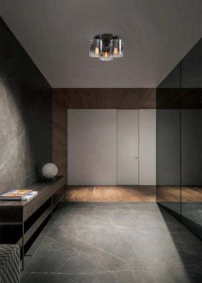 Plafondlamp Sweden 3LT - Matt Black & Smoked Glass by Searchlight