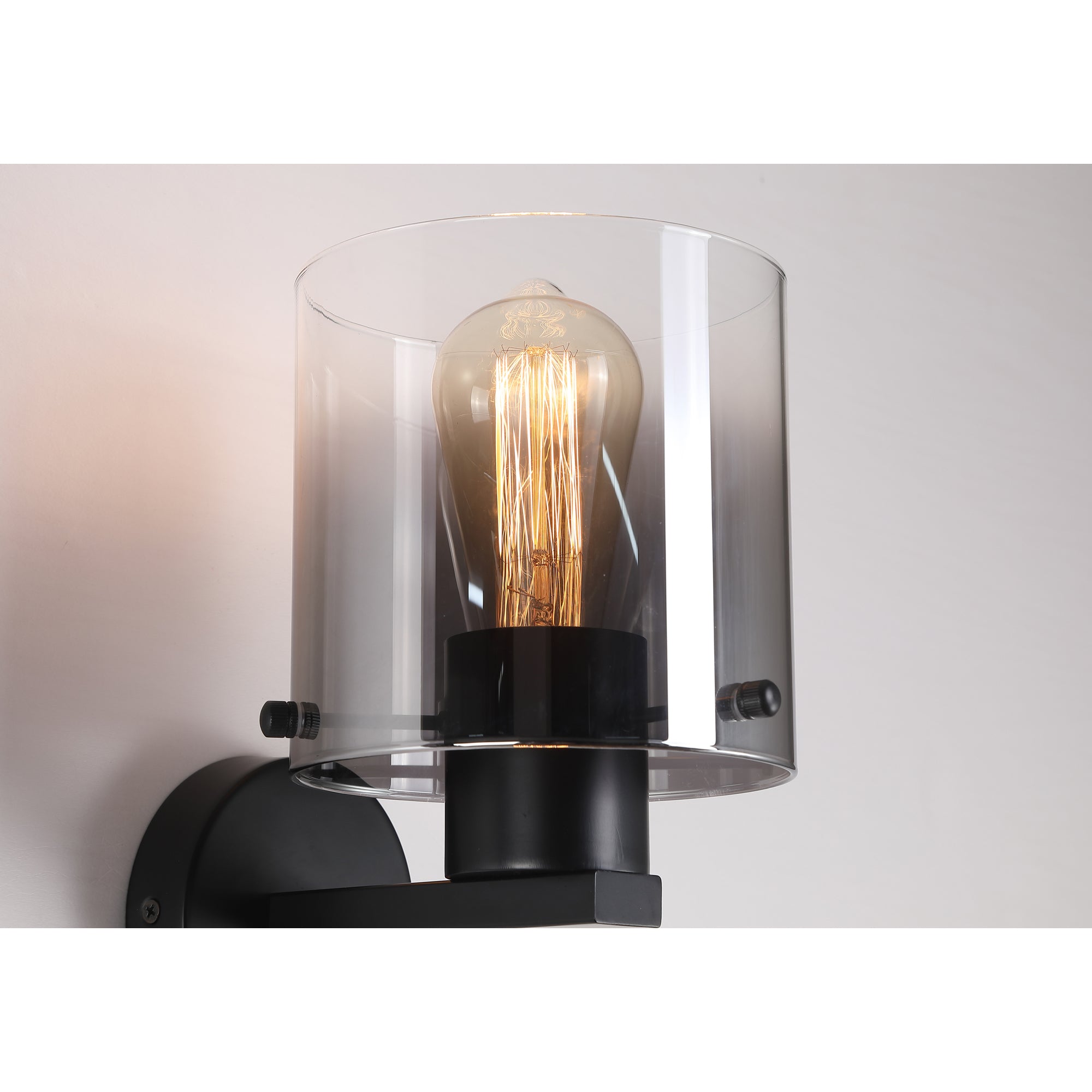 Sweden 1Lt Wall Light - Matt Black & Smoked Glass