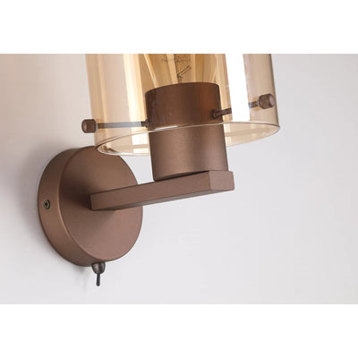 Wandlamp Sweden 1Lt - Mocha Metal & Amber Glass by Searchlight