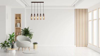 Hanglamp Sweden II 5Lt - Mocha Metal & Amber Glass by Searchlight