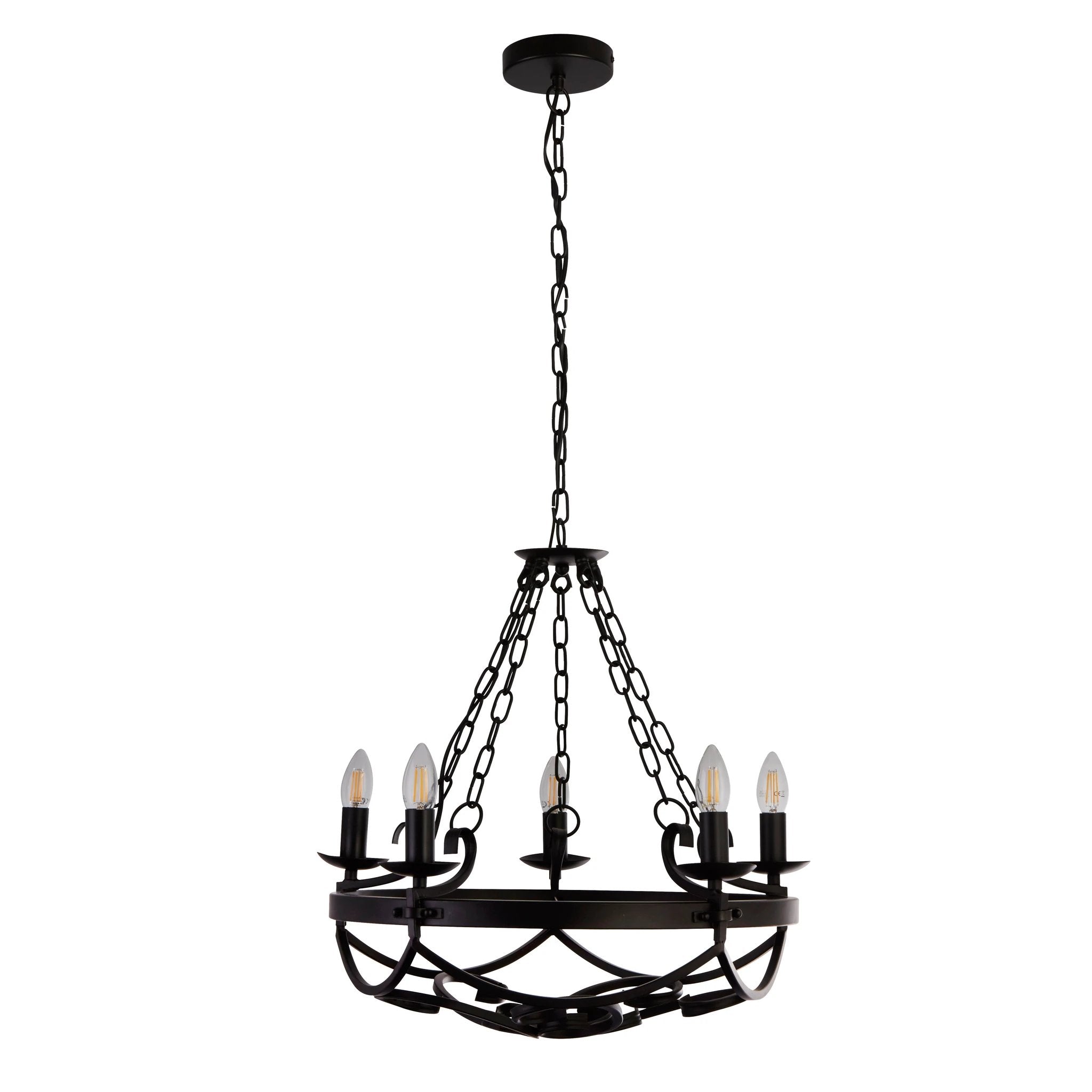 Kroonluchter Cartwheel III 5Lt Black Wrought Iron by Searchlight