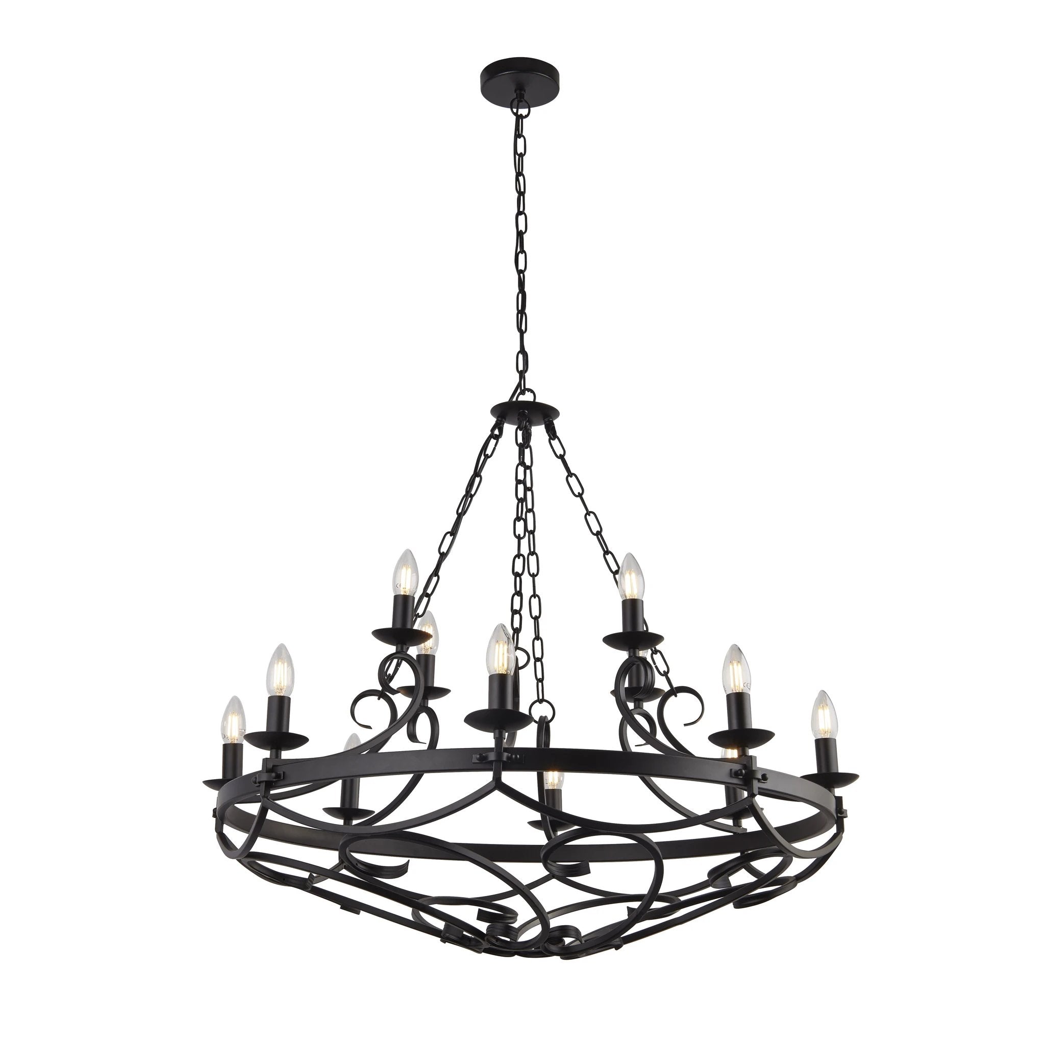 Kroonluchter Cartwheel III 12Lt Black Wrought Iron by Searchlight