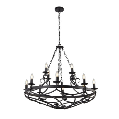 Kroonluchter Cartwheel III 12Lt Black Wrought Iron by Searchlight