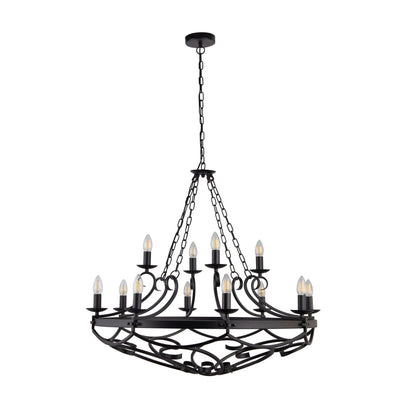 Kroonluchter Cartwheel III 12Lt Black Wrought Iron by Searchlight