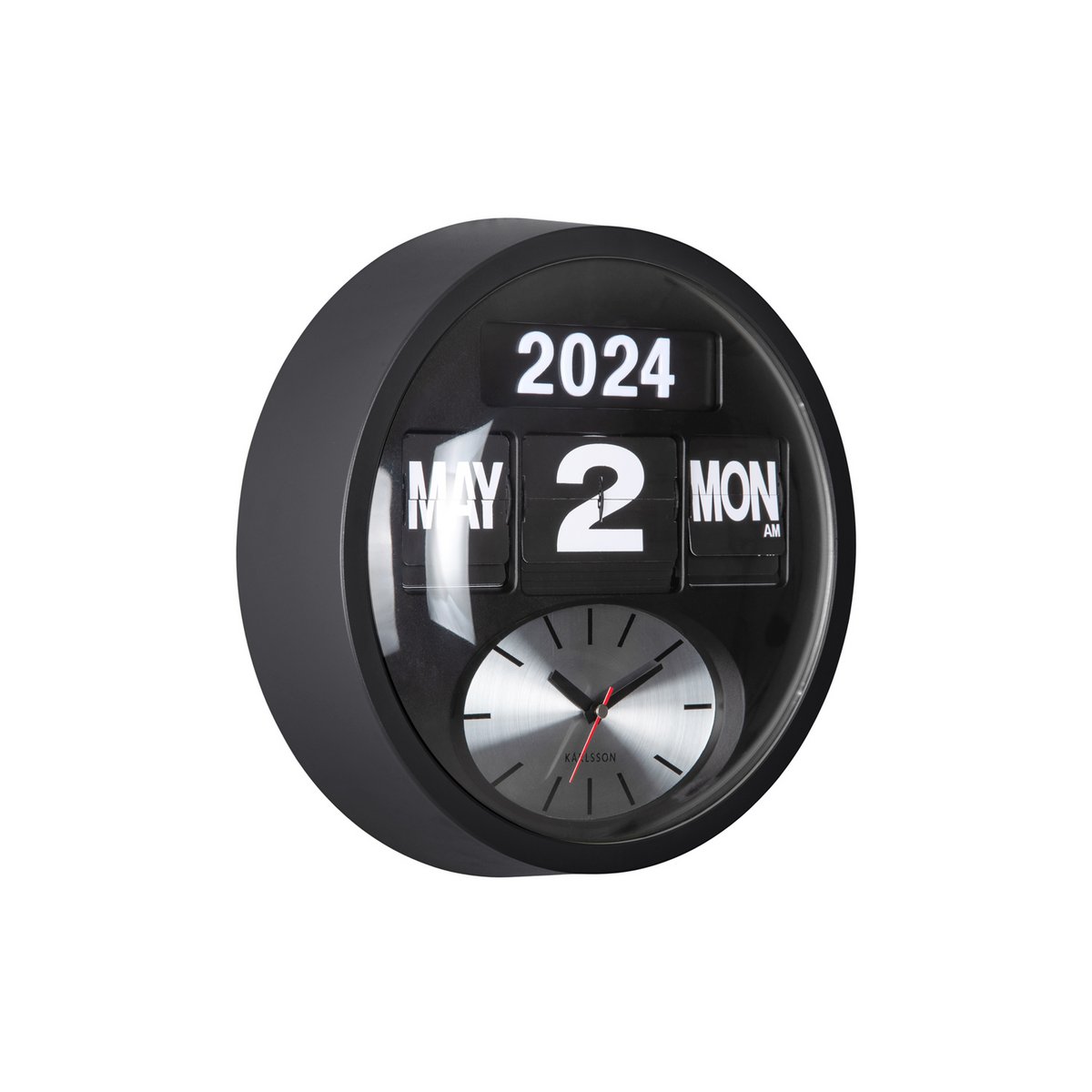 Wandklok Round Flip Zwart