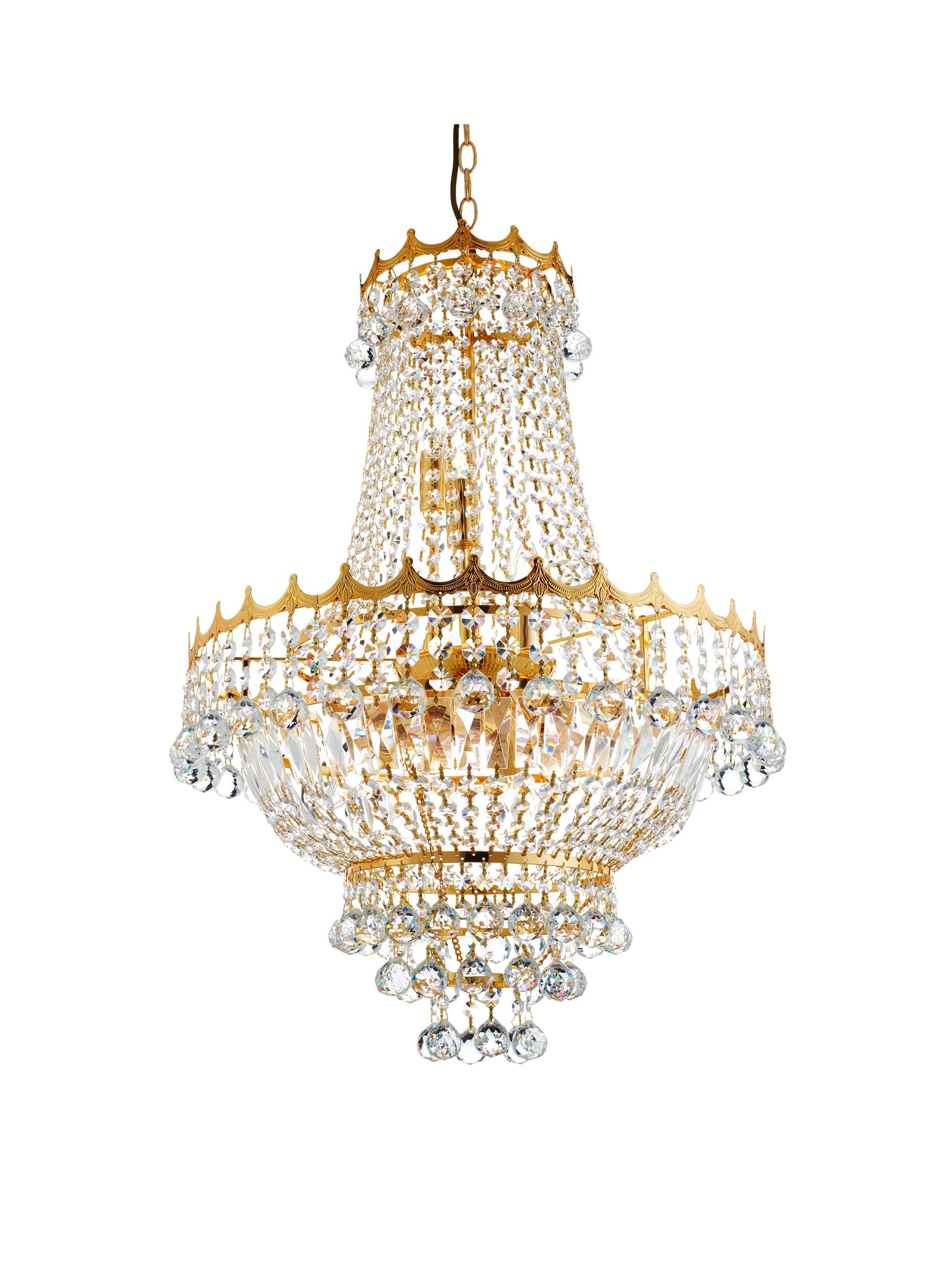 Kroonluchter Versailles 9Lt Gold Metal & Crystal by Searchlight
