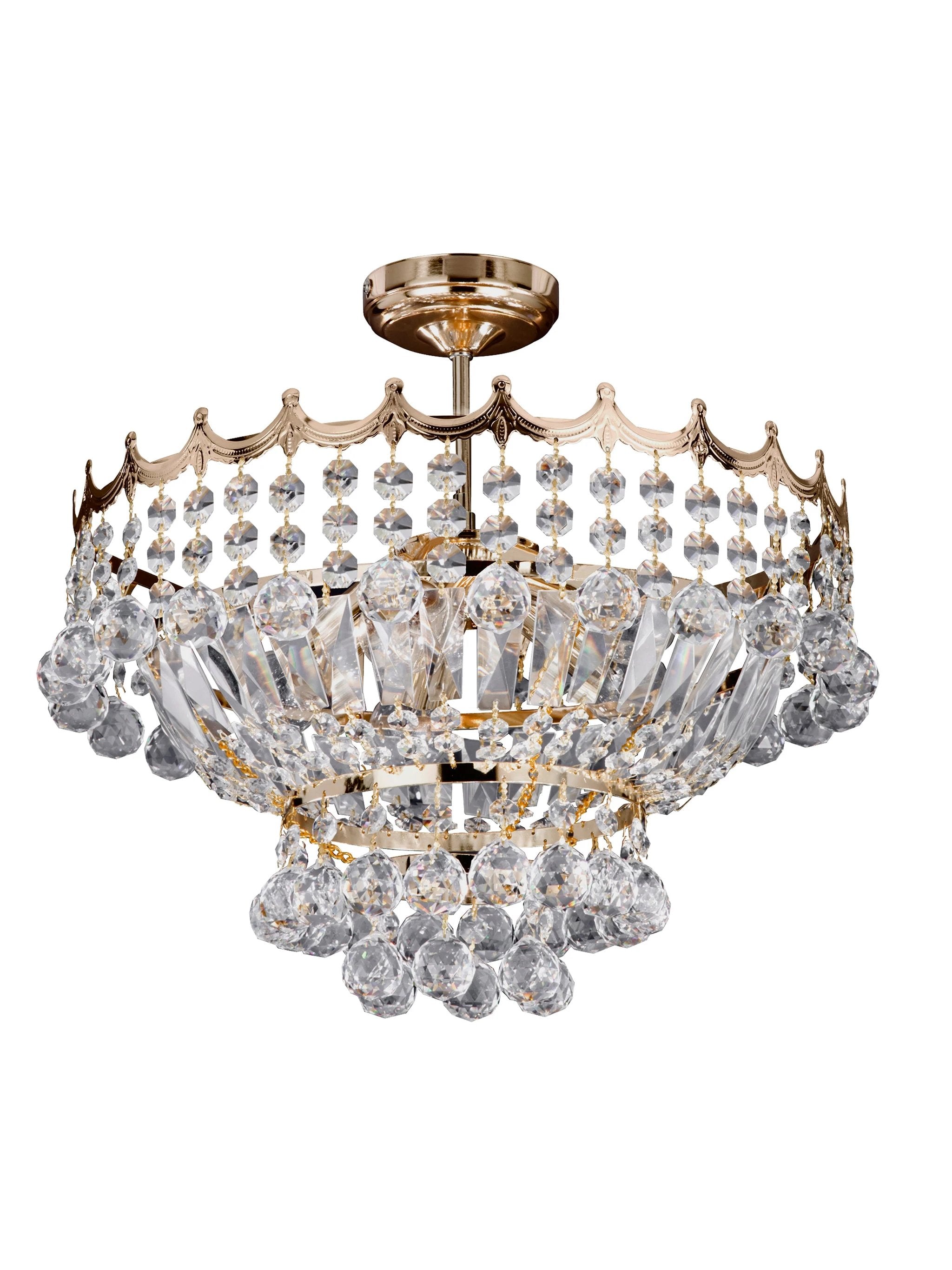 Plafondlamp Versailles 5Lt Gold Metal & Crystal by Searchlight
