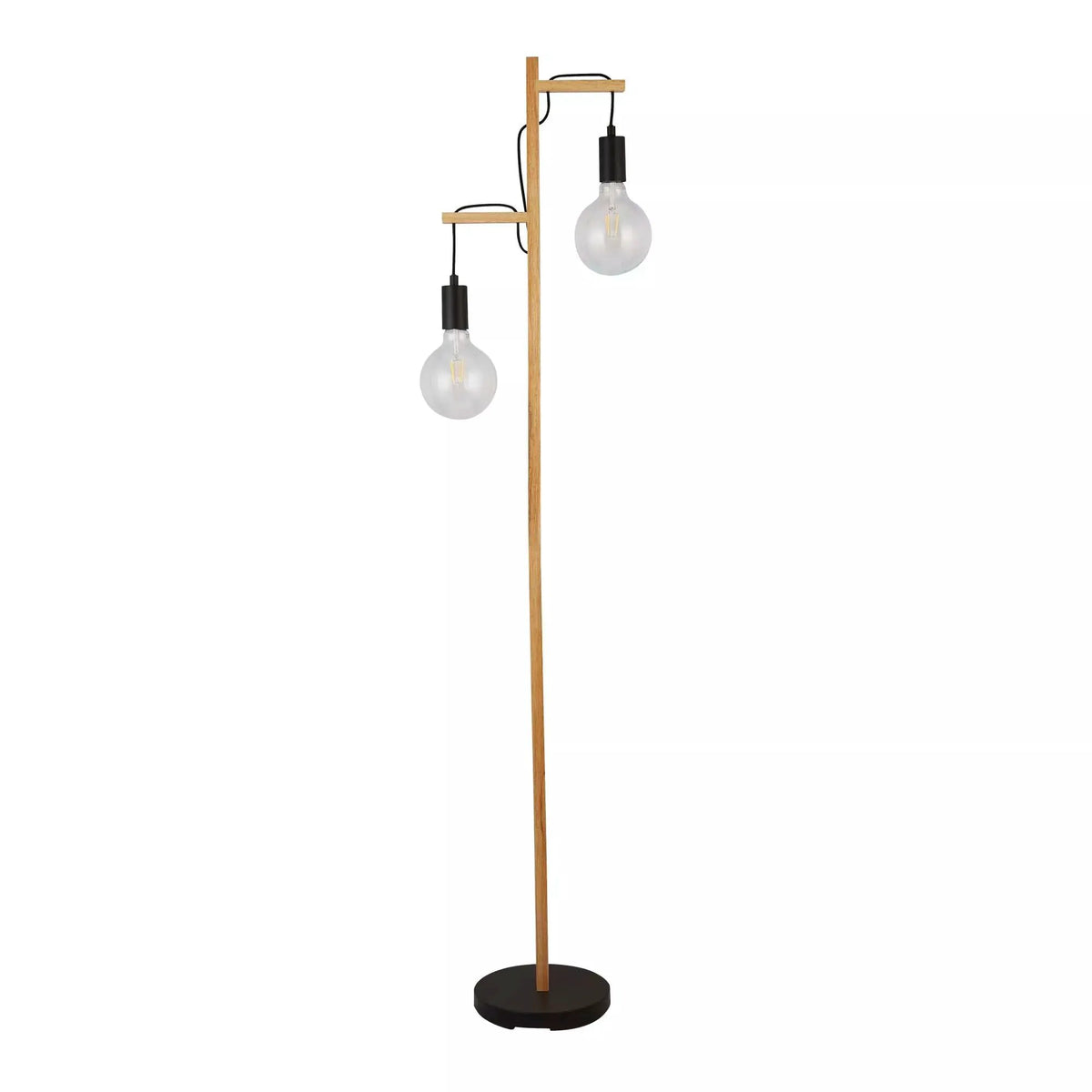 Vloerlamp Woody 2-lichts - Natural Wood and Black by Searchlight