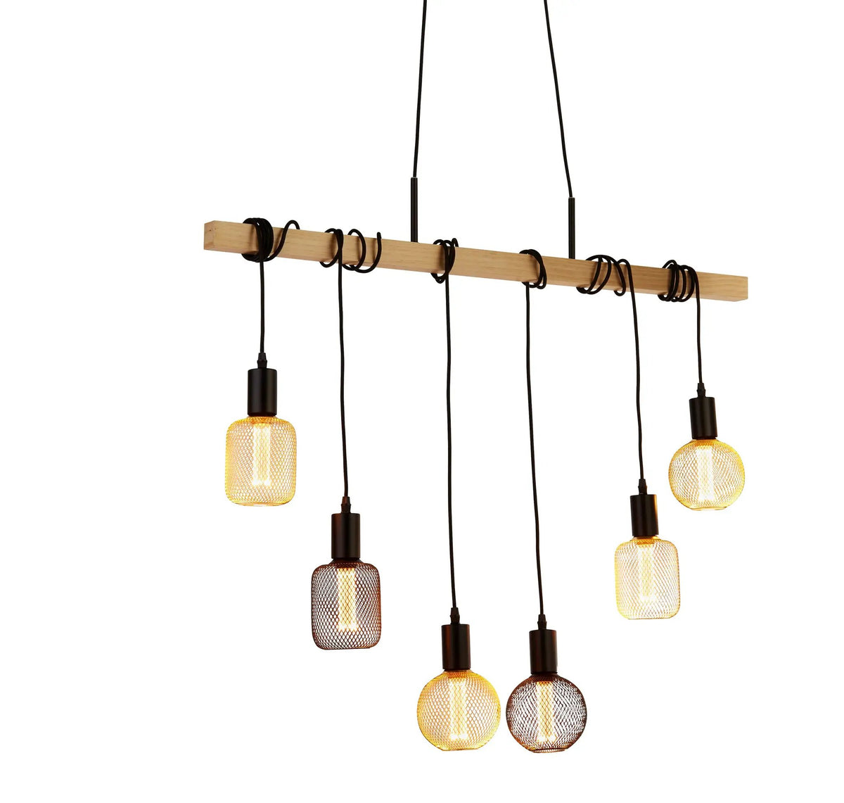 Hanglamp Woody 6-lichts - Ash Wood by Searchlight