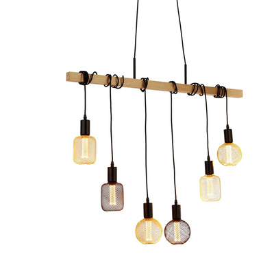 Hanglamp Woody 6-lichts - Ash Wood by Searchlight