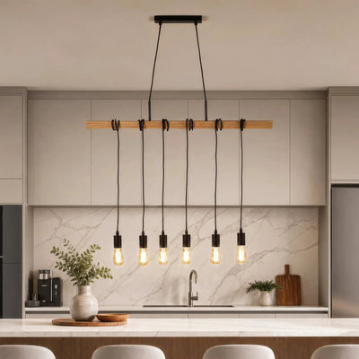 Hanglamp Woody 6-lichts - Ash Wood by Searchlight