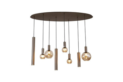Hanglamp Lyon 8Lt Latte Metal and Amber Glass by Searchlight