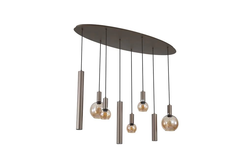 Hanglamp Lyon 8Lt Latte Metal and Amber Glass by Searchlight