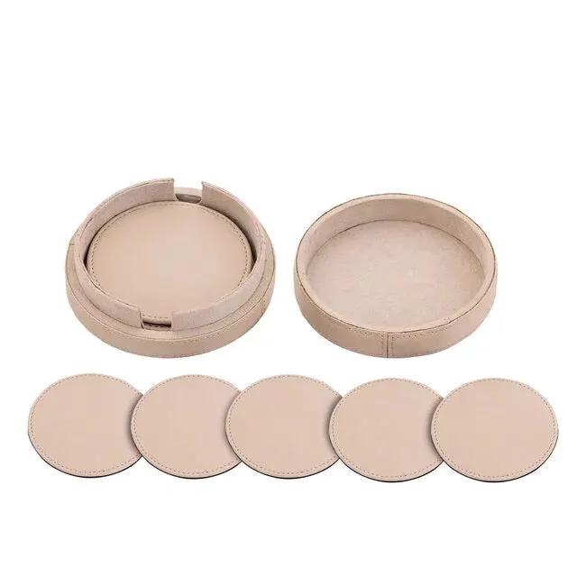 Onderzetters Delcia Beige - Vegan Leer (Set van 6) by PTMD