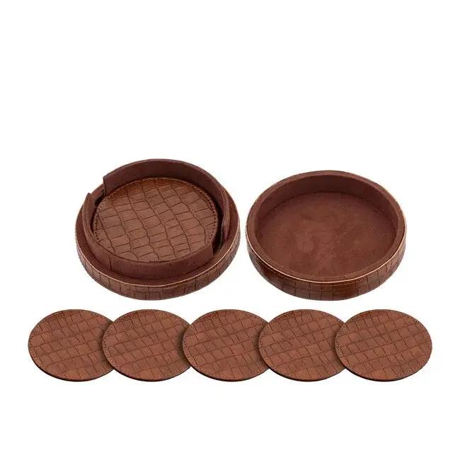 Onderzetters Delcia Bruin - Vegan Leer (Set van 6) by PTMD