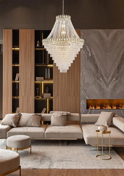 Kroonluchter Louis Phillipe 28Lt Satin Brass & Crystal by Searchlight