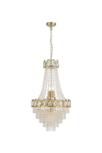 Kroonluchter Louis Phillipe 6Lt Satin Brass & Crystal by Searchlight