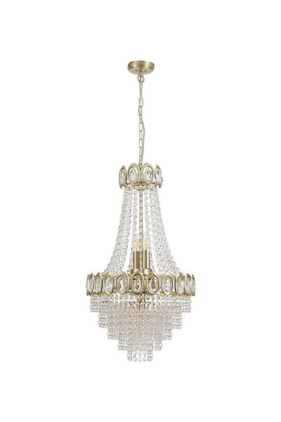 Kroonluchter Louis Phillipe 6Lt Satin Brass & Crystal by Searchlight