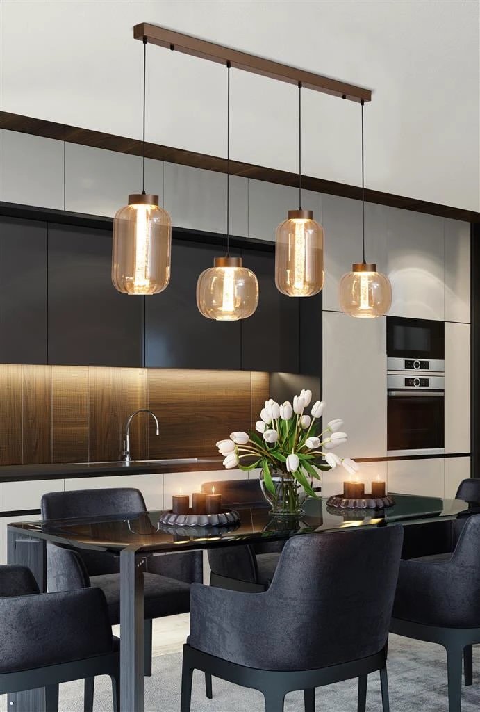 Hanglamp Lille LED 4Lt LED Latte Metal and Amber Glass by Searchlight