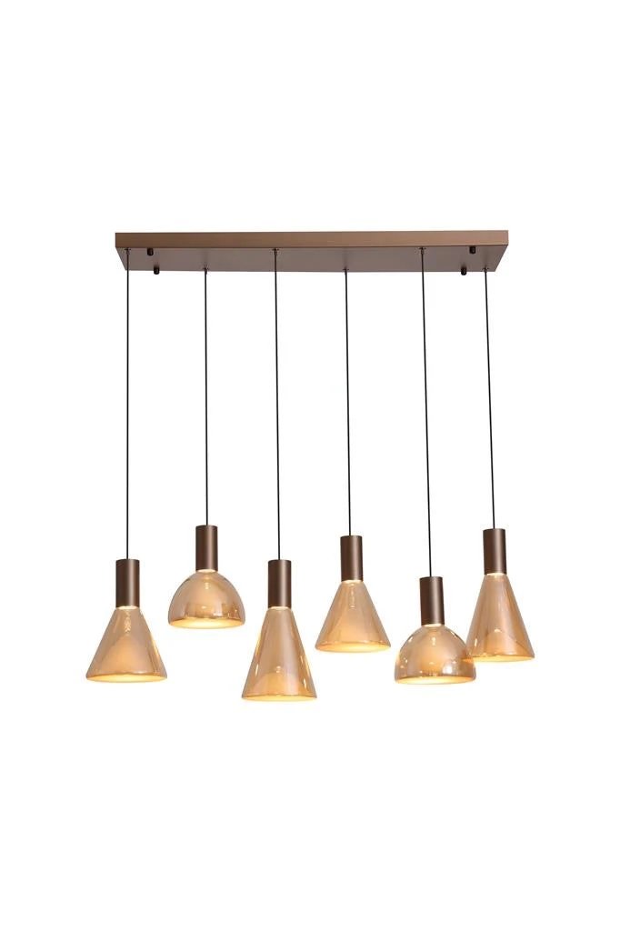 Hanglamp Cannes LED Latte Metal and Amber Glass by Searchlight