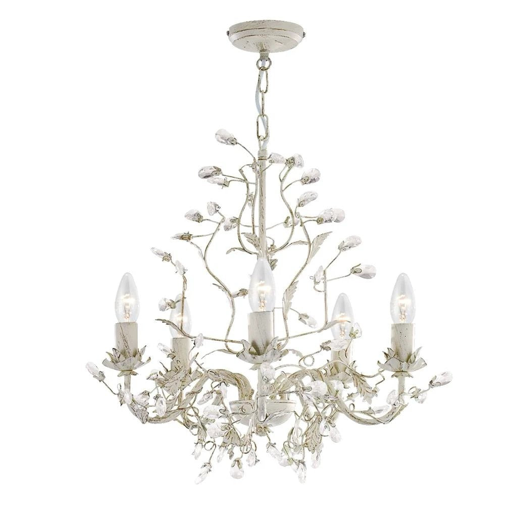 Kroonluchter Alamandite 8Lt Cream & Gold Metal & Glass Drops by Searchlight