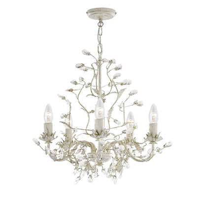 Kroonluchter Alamandite 8Lt Cream & Gold Metal & Glass Drops by Searchlight