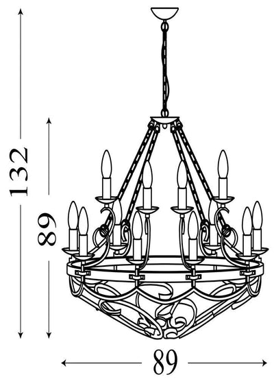 Kroonluchter Cartwheel III 12Lt Black Wrought Iron by Searchlight