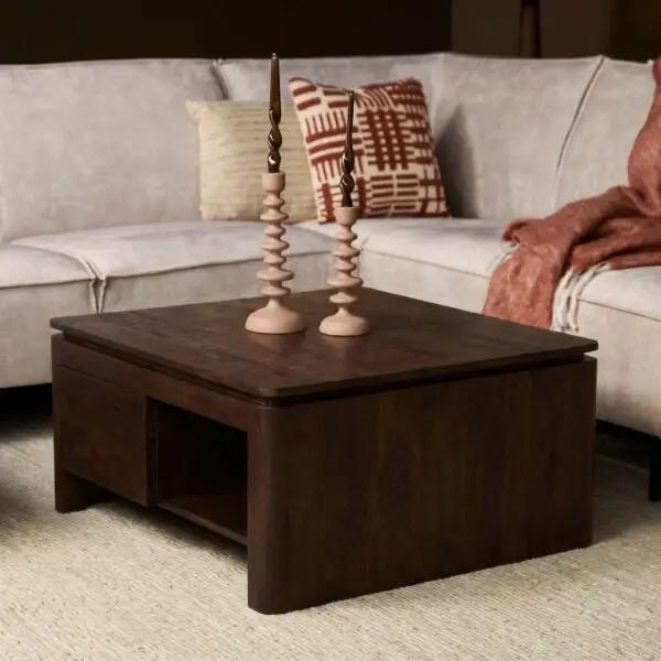 Vierkante salontafel Dallas bruin mangohout 80 cm by Starfurn