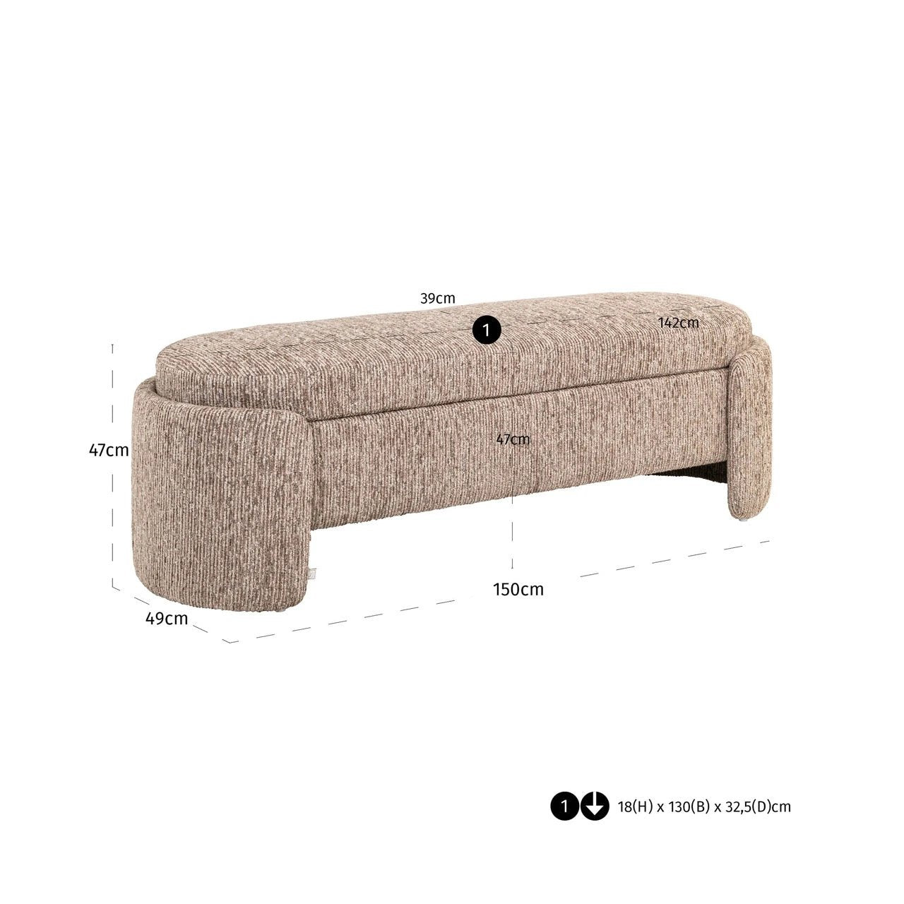 Bench Cupid mocca lineair met opbergruimte by Richmond Interiors