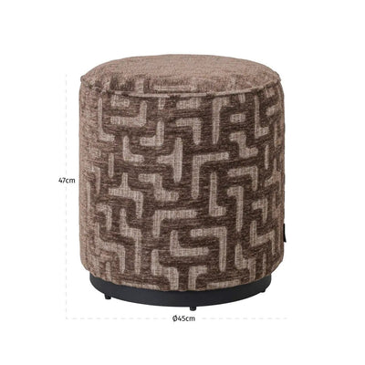 Poef & Voetenbank Lexie bruin labyrint 45Ø by Richmond Interiors