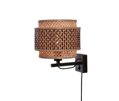 Wandlamp Bhutan - Bamboe/Zwart - Ø25cm by GOOD&MOJO