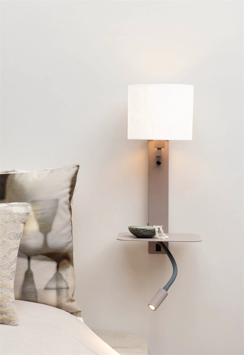 Wandlamp Florence met leeslampje en witte kap by it's about RoMi