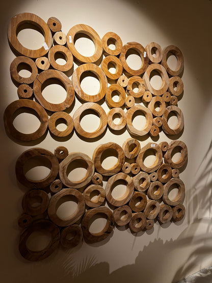 Erive Natuurlijk Teakhout Rechthoekig Wandpaneel Cirkel - depauwwonen