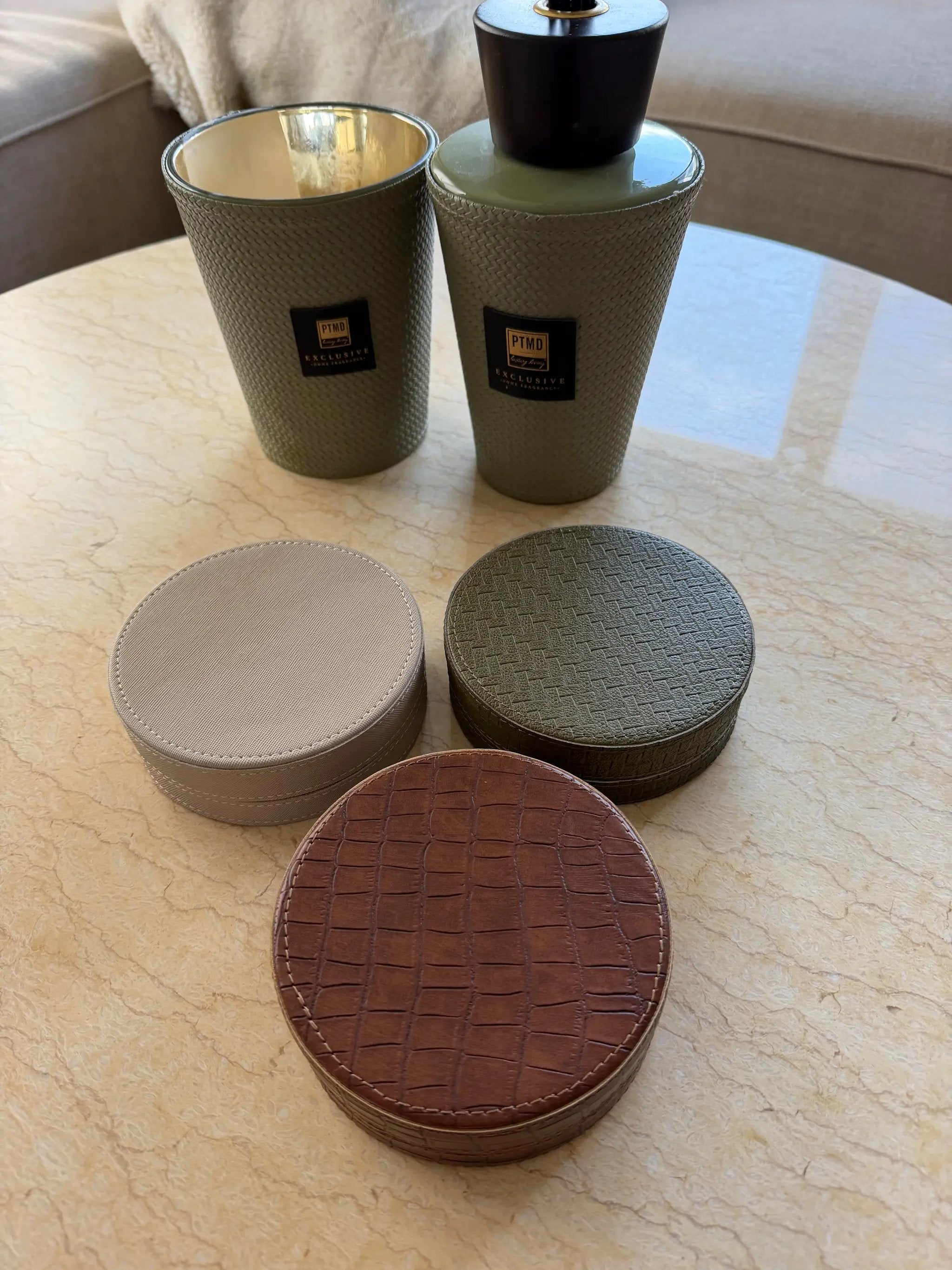 Onderzetters Delcia Beige - Vegan Leer (Set van 6) by PTMD