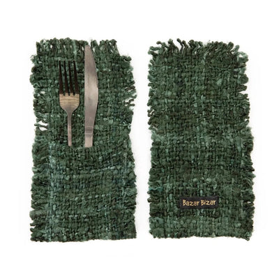 Het Oh My Gee Bestekzakje - Donkergroen - Set van 4 by Bazar Bizar Antwerp